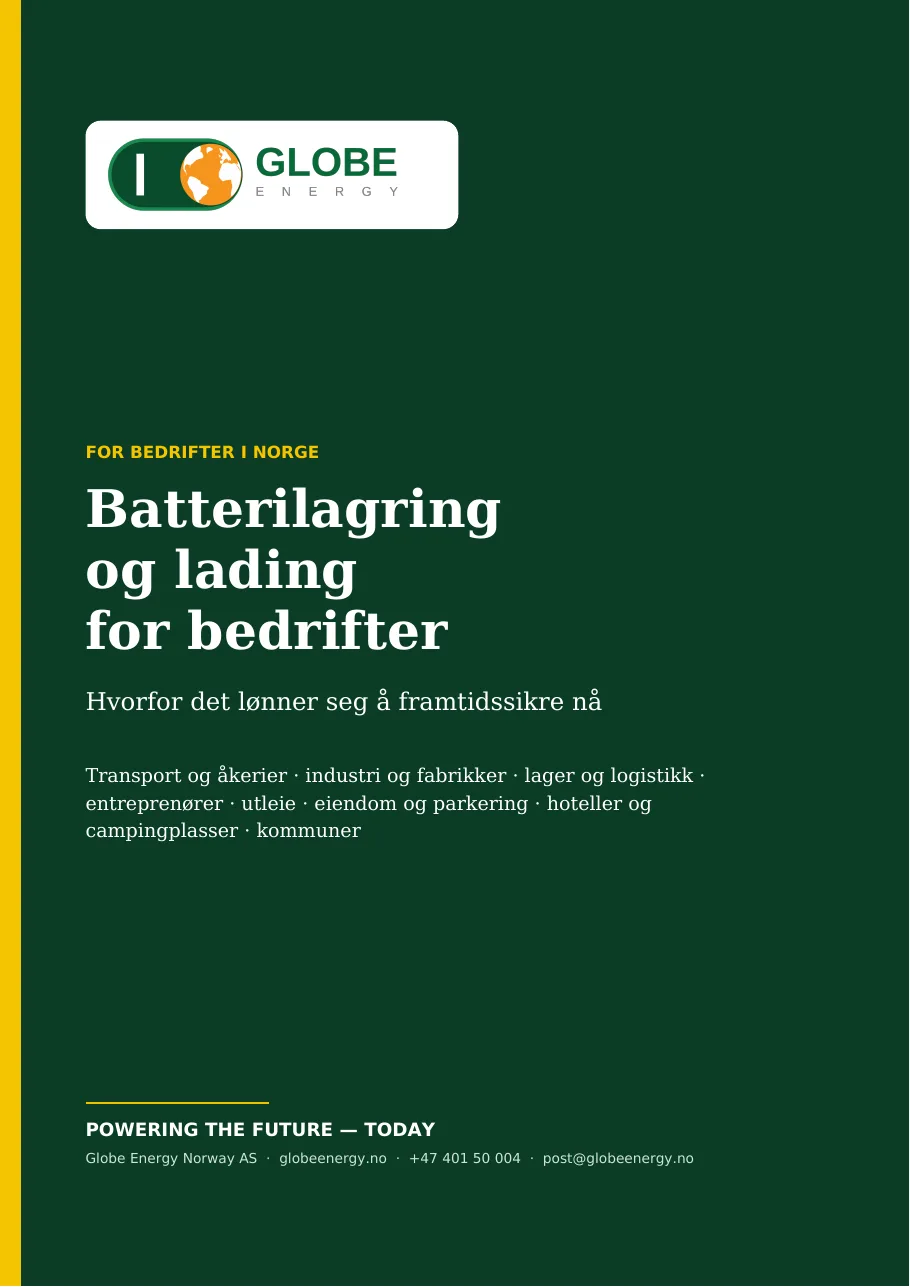 Forside: Batterilagring og lading for bedrifter – Globe Energy
